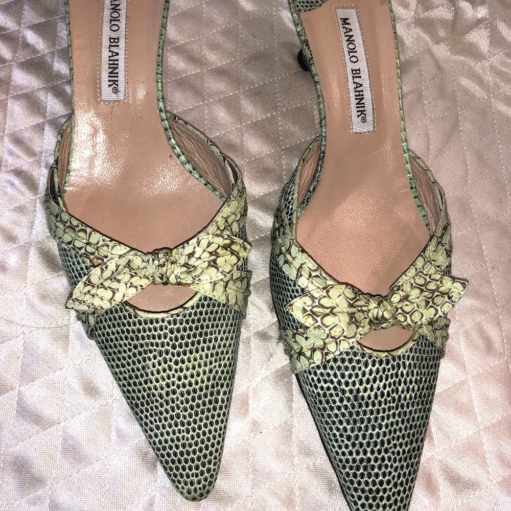 Simply Gorgeous Green Lizard Manolo Blahnik Mules